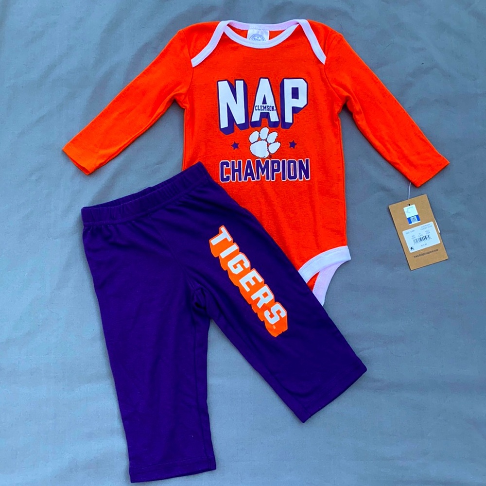 Rivalry Threads Kids Unisex Size 6-9 Month, Clemson Tiger Orange & Purple set.